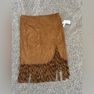 Buffalo David Bitton Asymmetrical Faux Suede Fringe Skirt in Brown